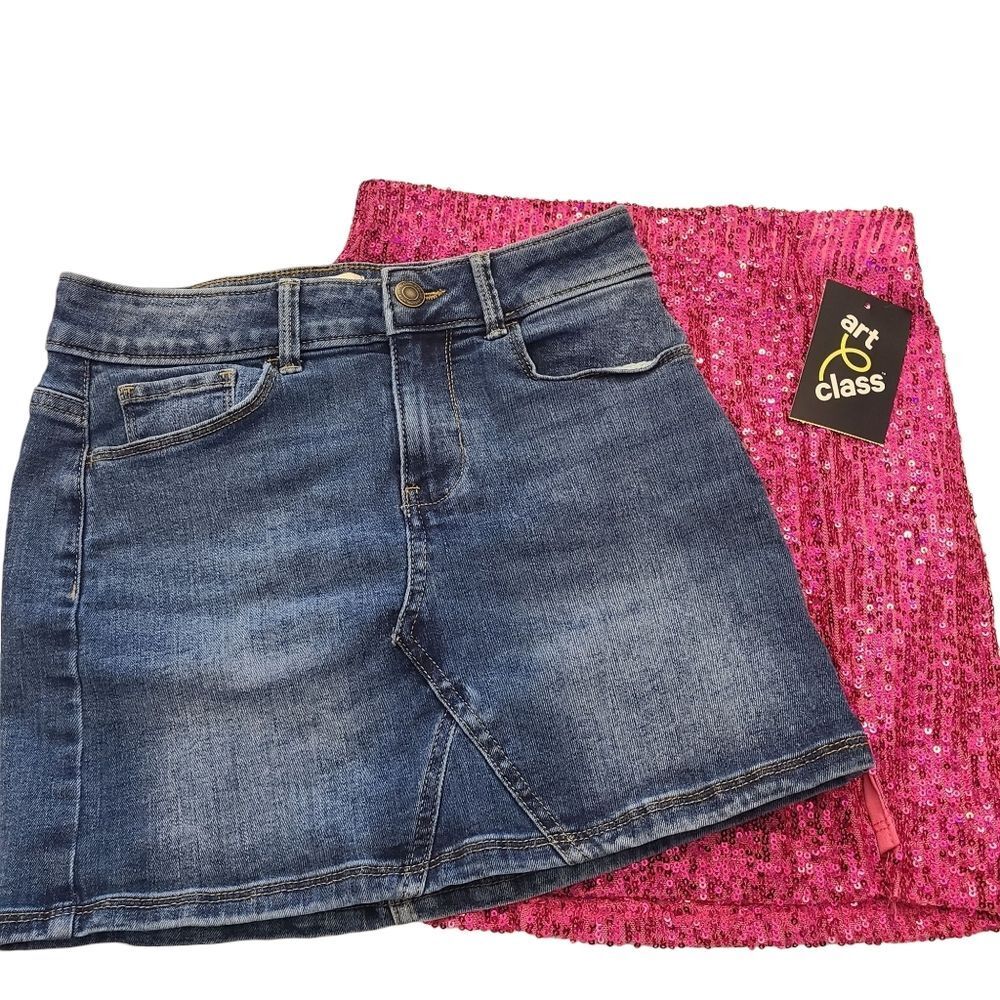 SO and ART CLASS Skirts Blue Jeans and Sequins Mini Girls Sz L